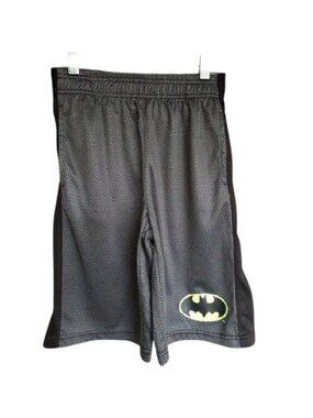 Batman Boys L Athletic Shorts Black Gray Basketball Pockets Superhero Logo 10/12
